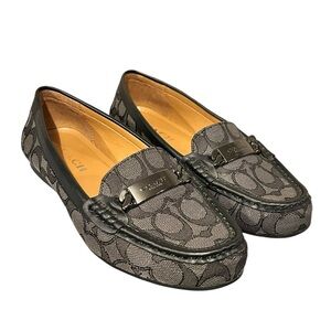 COACH Olive Signature Monogram Canvas Leather Loafers Black & Gray Size 7.5 VGC